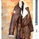 Mens Brown Shearling Distressed Brown Faux Fur Leather Long Winter Coat