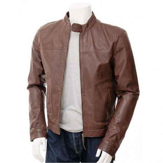 Mens Cafe Racer Real Leather Biker Jacket