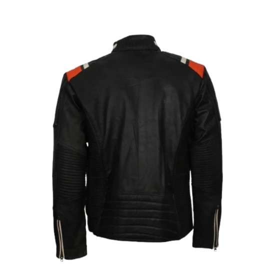 Mens Cafe Racer Striped Black Retro Biker Jacket