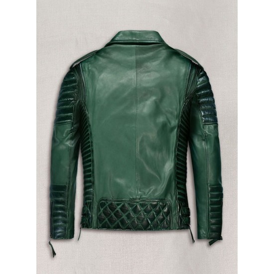 Mens Charles Burnt Green Leather Jacket