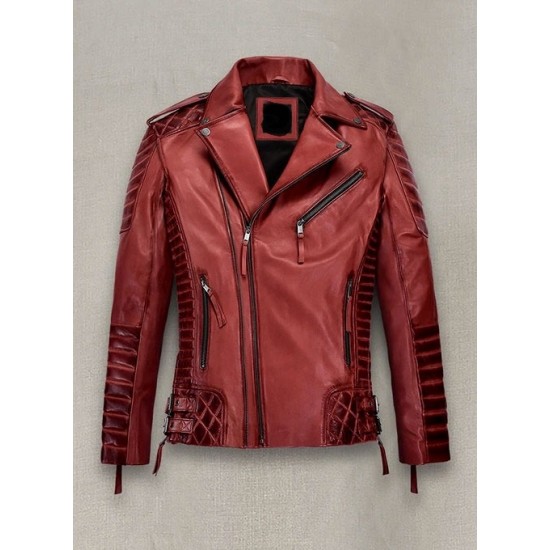 Mens Charles Burnt Red Leather Jacket