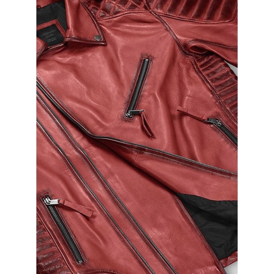 Mens Charles Burnt Red Leather Jacket