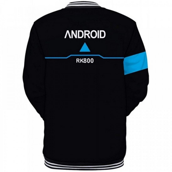 Mens Detroit Become Human RK800 Connor Bomber Black Varsity Wool Jacket