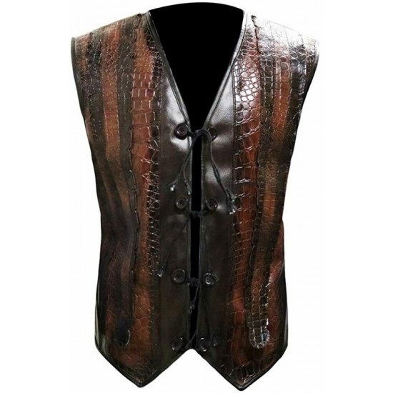 Mens Dundee Danny McBride Crocodile Brown Leather Vest