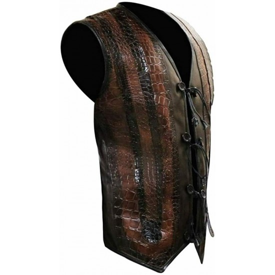 Mens Dundee Danny McBride Crocodile Brown Leather Vest