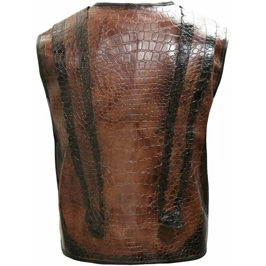 Mens Dundee Danny McBride Crocodile Brown Leather Vest