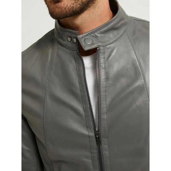 Mens Grey Leather Jacket