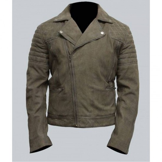 Mens Grey Suede Leather Motorcycle Jacket