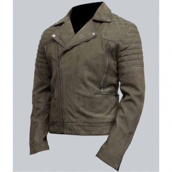 Mens Grey Suede Leather Motorcycle Jacket