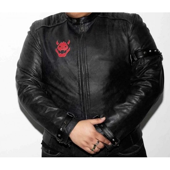 Mens King Castle Black Studded Moto Leather Jacket