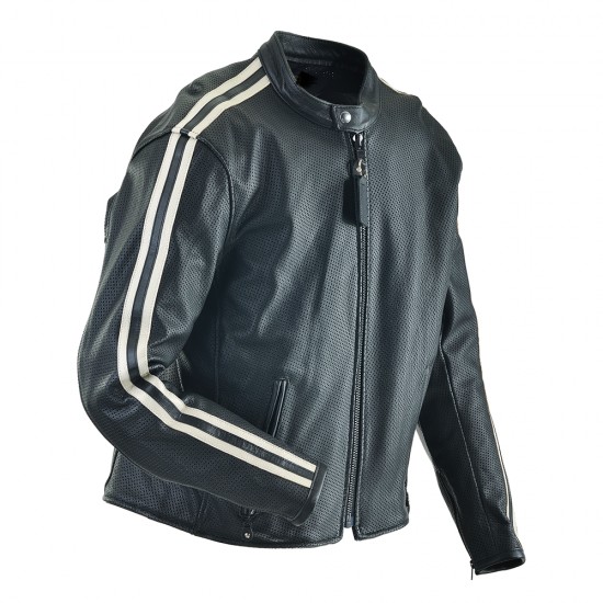 Mens Lanson Drifter mk2 Stripes Leather Jacket