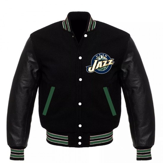 Mens Letterman Utah Jazz Black Varsity Jacket