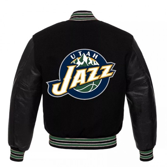 Mens Letterman Utah Jazz Black Varsity Jacket