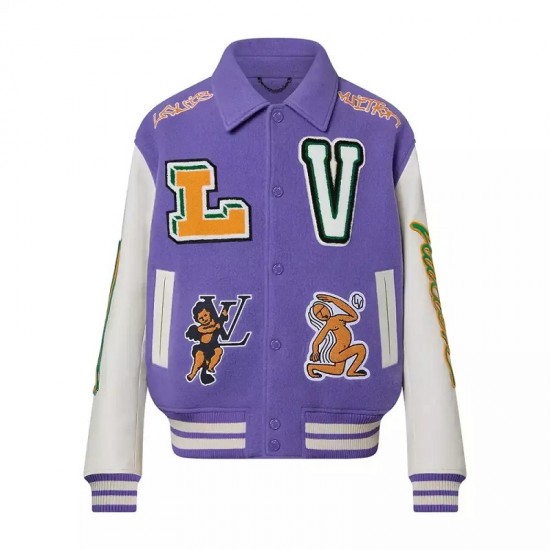 Mens LV Leather Varsity Jacket