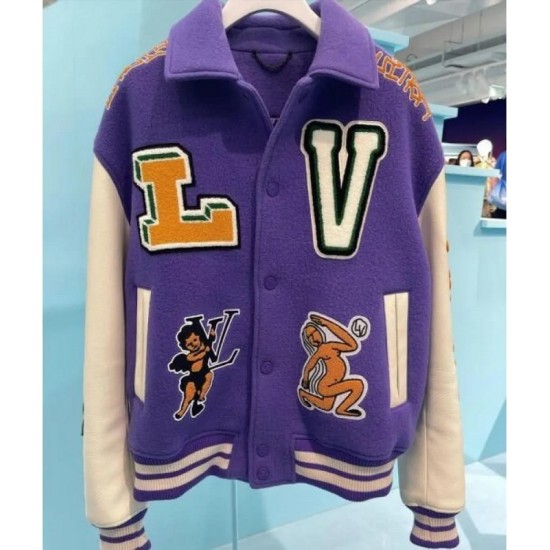 Mens LV Leather Varsity Jacket