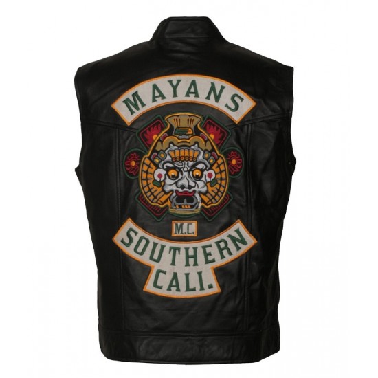 Mens Michael Irby MAYANS Biker Black Leather Vest