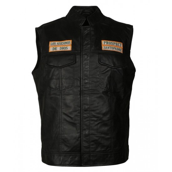 Mens Michael Irby MAYANS Biker Black Leather Vest