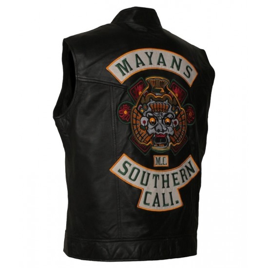 Mens Michael Irby MAYANS Biker Black Leather Vest