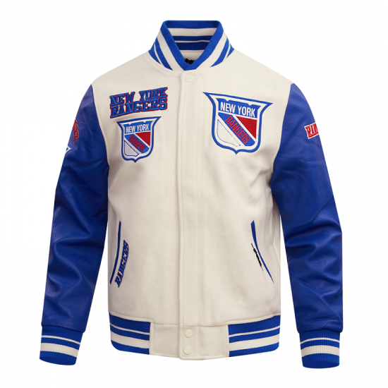 Mens NHL New York Rangers Off white Varsity Jacket