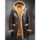 Mens RAF Hooded Shearling Fur Sheepskin Leather Winter Long Jacket