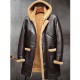 Mens RAF Hooded Shearling Fur Sheepskin Leather Winter Long Jacket