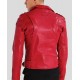 Mens Red Biker Style Cafe Racer Lambskin Leather Jacket