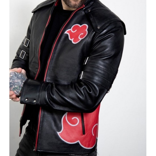 Mens Red Clouds Cloak Black Leather Jacket