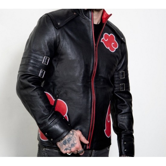 Mens Red Clouds Cloak Black Leather Jacket