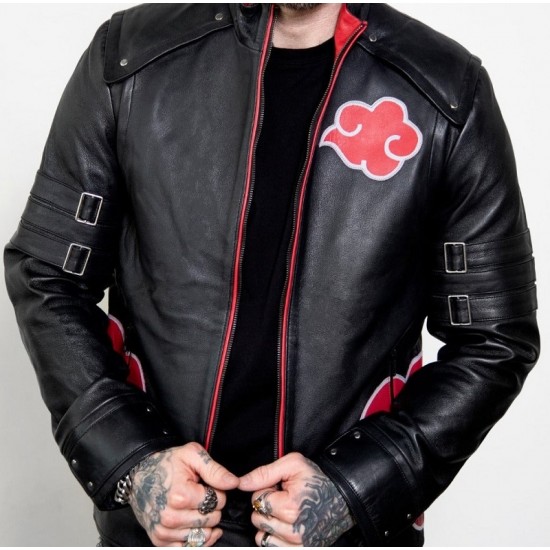 Mens Red Clouds Cloak Black Leather Jacket