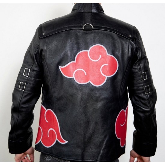 Mens Red Clouds Cloak Black Leather Jacket