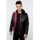 Mens Red Hood Black Leather Costume Jacket