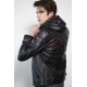 Mens Red Hood Black Leather Costume Jacket