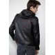 Mens Red Hood Black Leather Costume Jacket