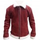 Mens Red Suede Leather Faux Fur Shearling Winter Christmas Jacket