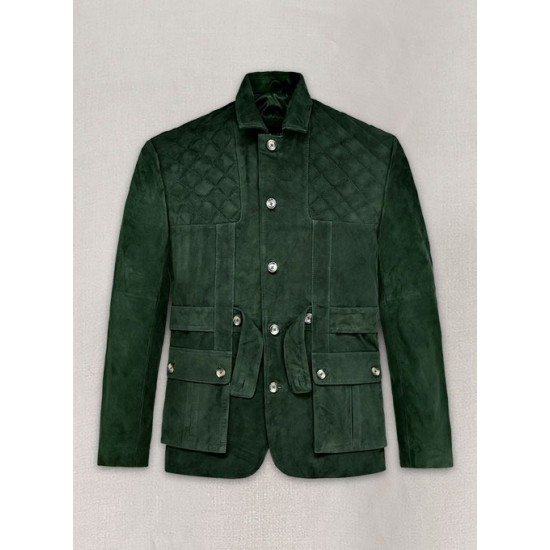 Mens Safari Hickory Green Suede Leather Jacket