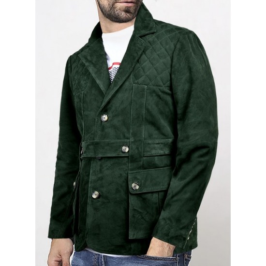 Mens Safari Hickory Green Suede Leather Jacket