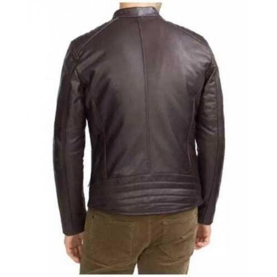 Mens Slim Fit Cafe Racer Brown Leather Jacket