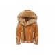 Mens Suede Leather Brown Hooded Faux Fur Shearling Jacket