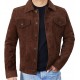 Mens Suede Leather Trucker Jacket - Classic Motorcycle Western Goat Leather Coat