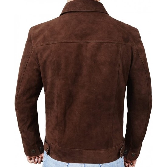 Mens Suede Leather Trucker Jacket - Classic Motorcycle Western Goat Leather Coat