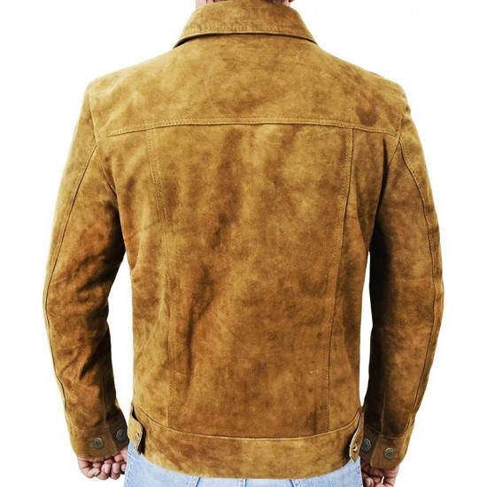 Mens Suede Leather Trucker Jacket - Classic Motorcycle Western Goat Leather Coat