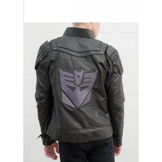 Mens Transformers Black Armor Leather Costume Jacket