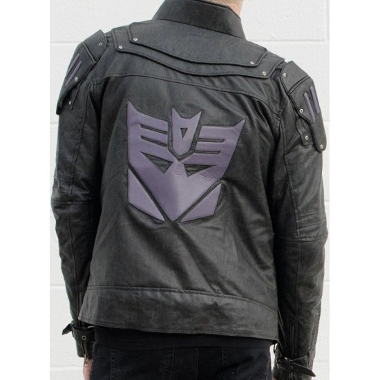 Mens Transformers Decepticon Shield Black Armor Leather Jacket