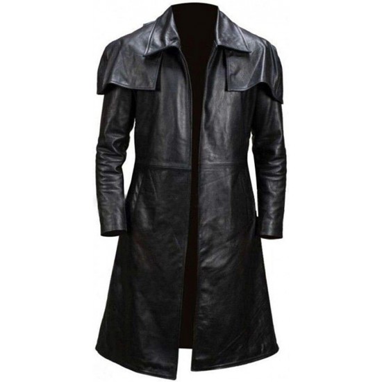 Mens Trench Coat A7 Fallout Vegas Veteran Ranger Real Black Sheep Leather Coat