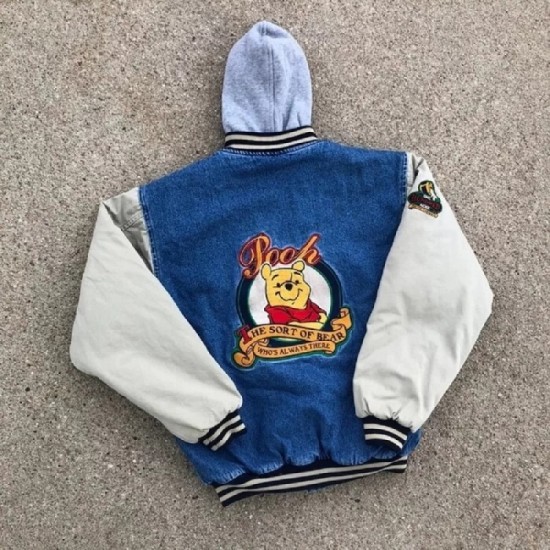 Mens Vintage Winnie The Pooh Varsity Denim Jacket