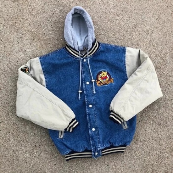 Mens Vintage Winnie The Pooh Varsity Denim Jacket