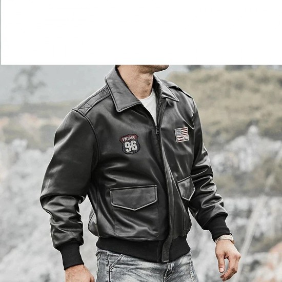 Men’s Air Force Pilot Style Black Bomber Leather Jacket