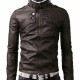 Men’s Belted Buckle Collar Slim Fit Dark Brown Jacket