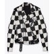 Men’s Biker Asymmetrical Zipper Checkerboard Leather Jacket