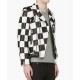 Men’s Biker Asymmetrical Zipper Checkerboard Leather Jacket